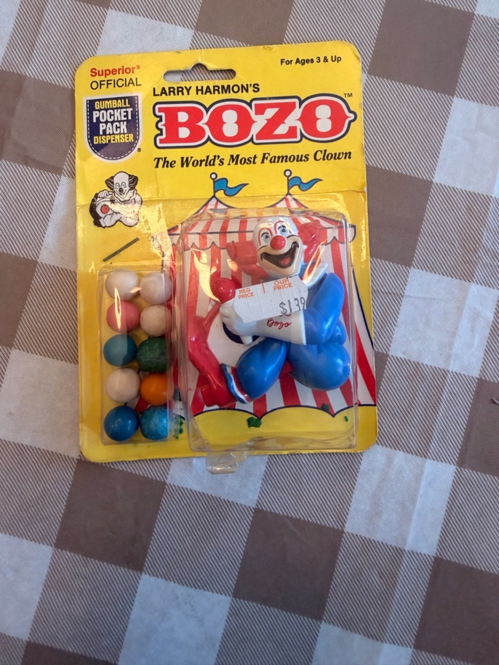 Bozo the Clown Gumball Pocket Pack Dispenser - Blue & Red Vintage
